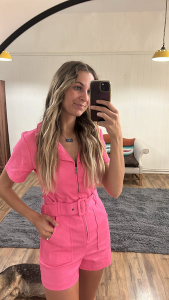 The Pink Denim Romper