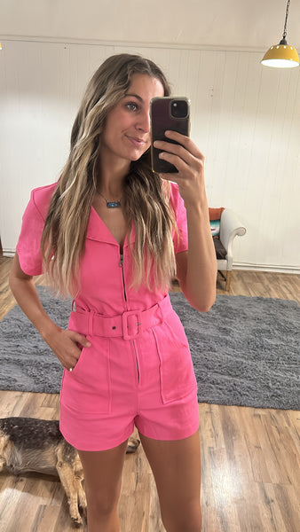 The Pink Denim Romper