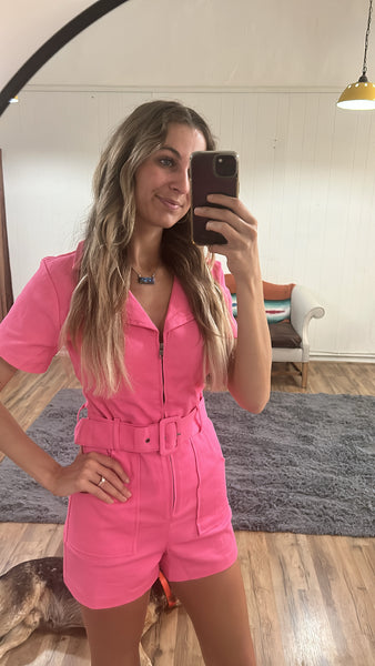 The Pink Denim Romper