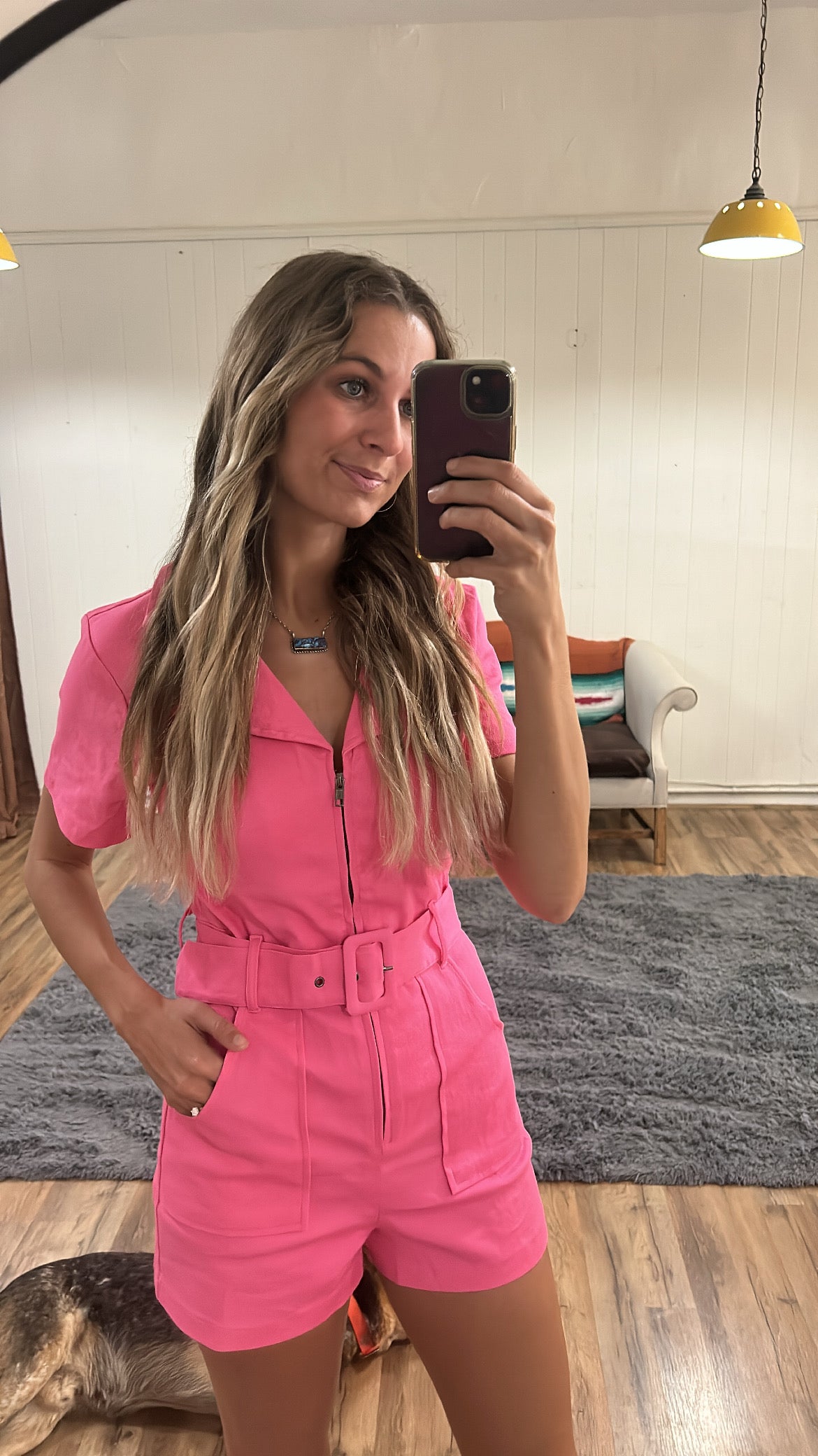 The Pink Denim Romper