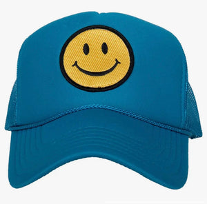 Blue smiley trucker cap