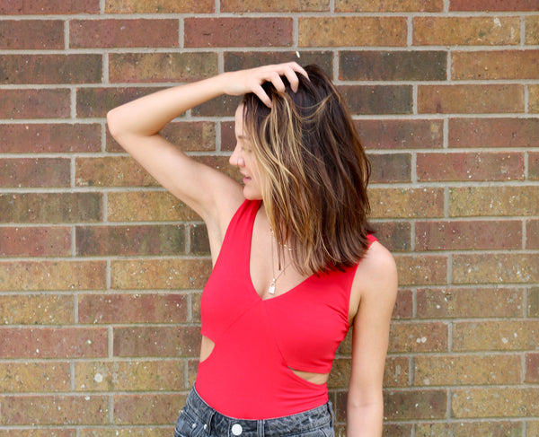Red V Neck Bodysuit