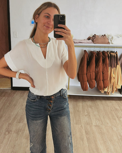 Ivory Split Neck Top